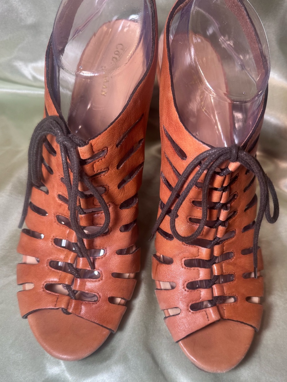 Cole Haan Women's Rust Brown Leather Classic Lace-Up Wedge Sandals size 10